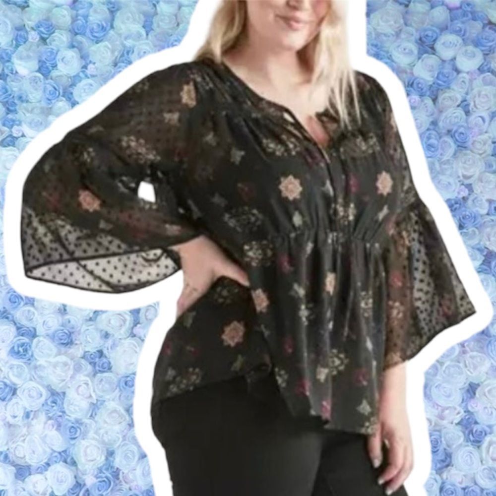 Lucky Brand Bohemian Peasant Large Sheer Bell Sleeve Lace Whimsigoth Romantic